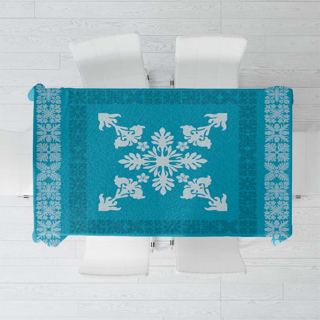 Hawaiian Quilt Block Design Tablecloth Teal Hawaii Culture Motifs - Polynesian Pride