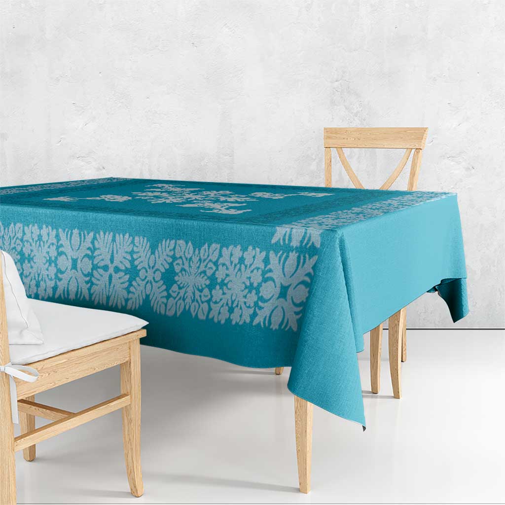 Hawaiian Quilt Block Design Tablecloth Teal Hawaii Culture Motifs - Polynesian Pride