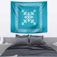 Hawaiian Quilt Block Design Tapestry Teal Hawaii Culture Motifs - Polynesian Pride
