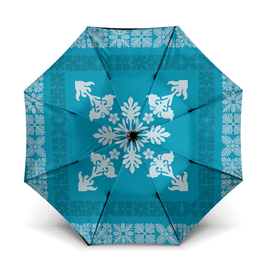 Hawaiian Quilt Block Design Umbrella Teal Hawaii Culture Motifs - Polynesian Pride