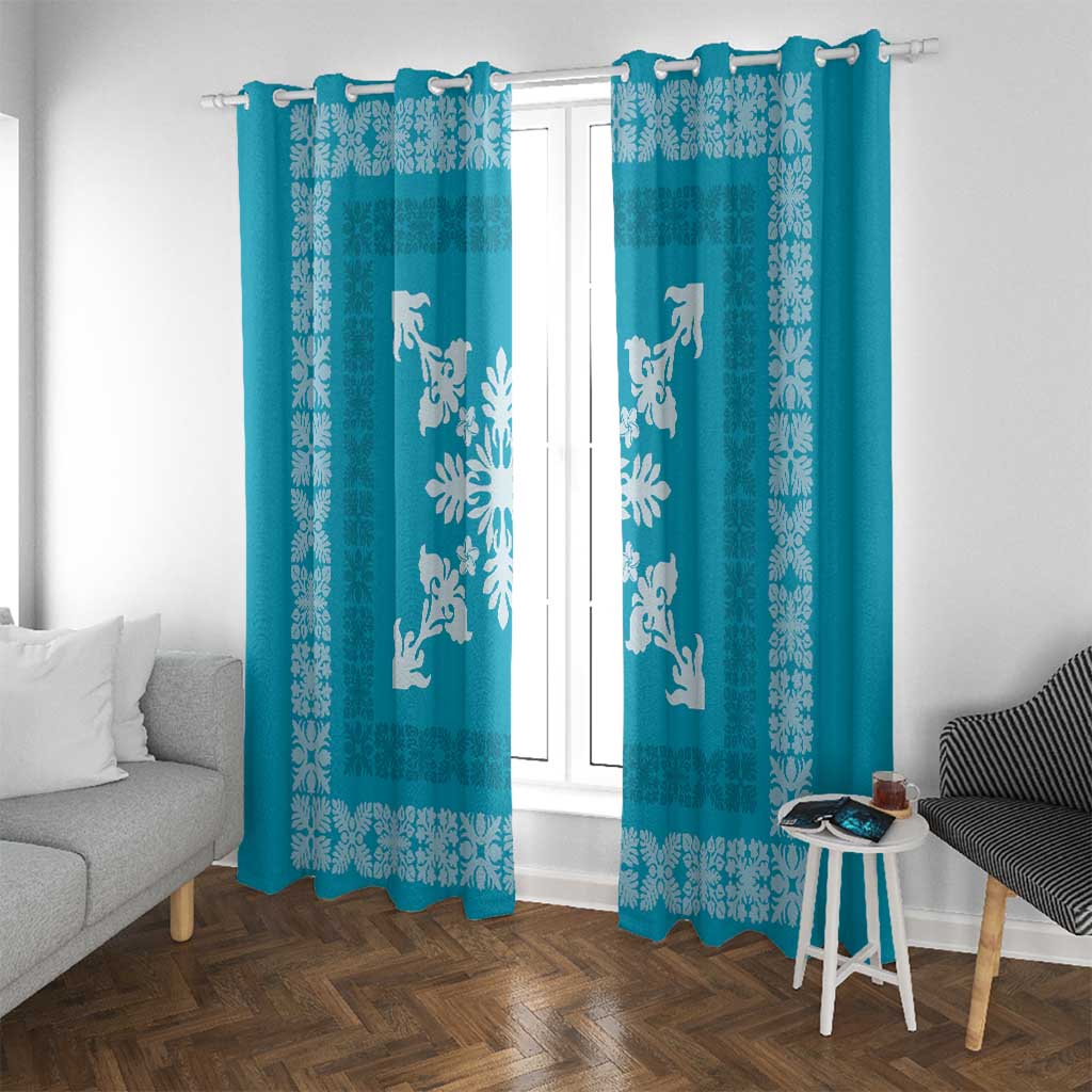 Hawaiian Quilt Block Design Window Curtain Teal Hawaii Culture Motifs - Polynesian Pride