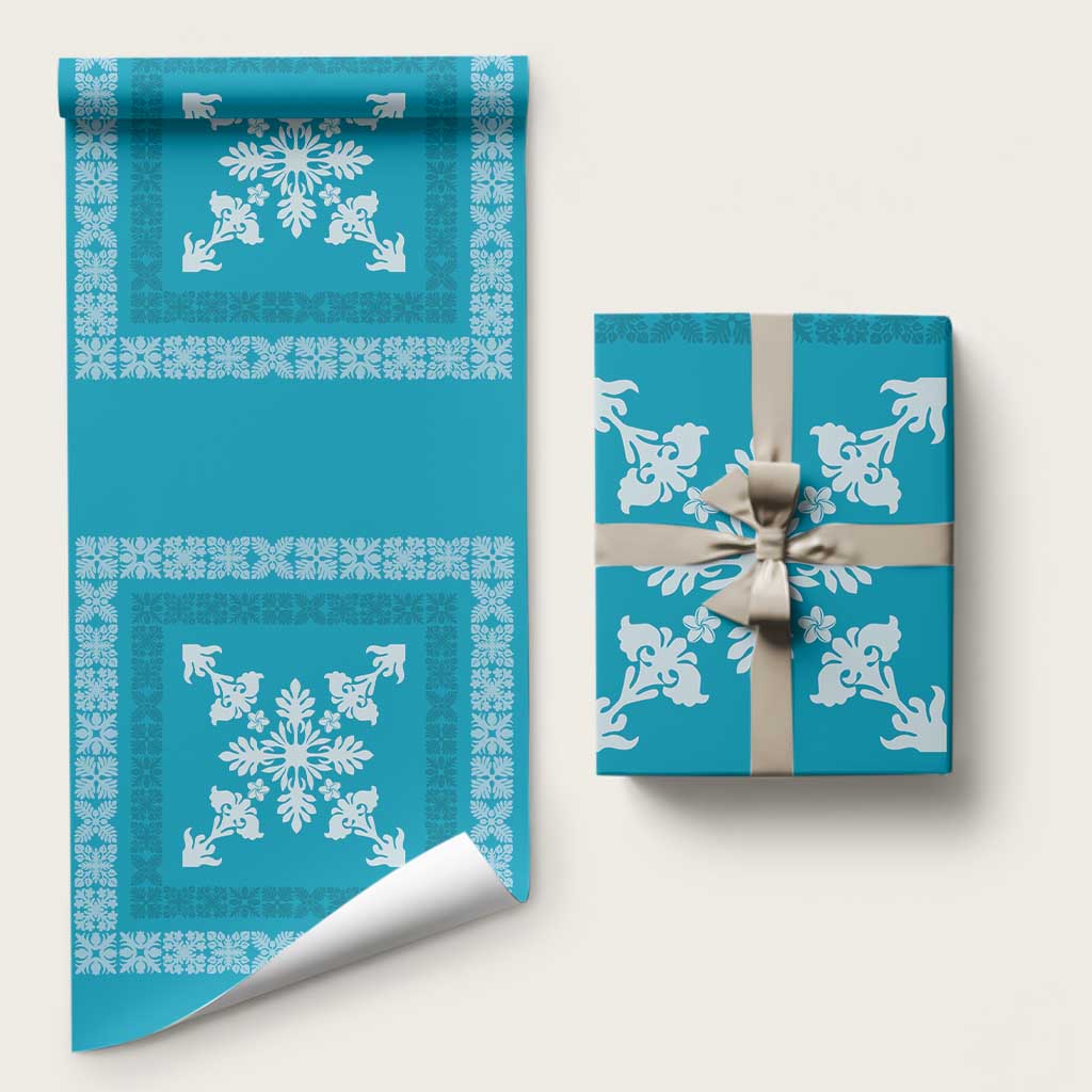 Hawaiian Quilt Block Design Wrapping Paper Teal Hawaii Culture Motifs - Polynesian Pride