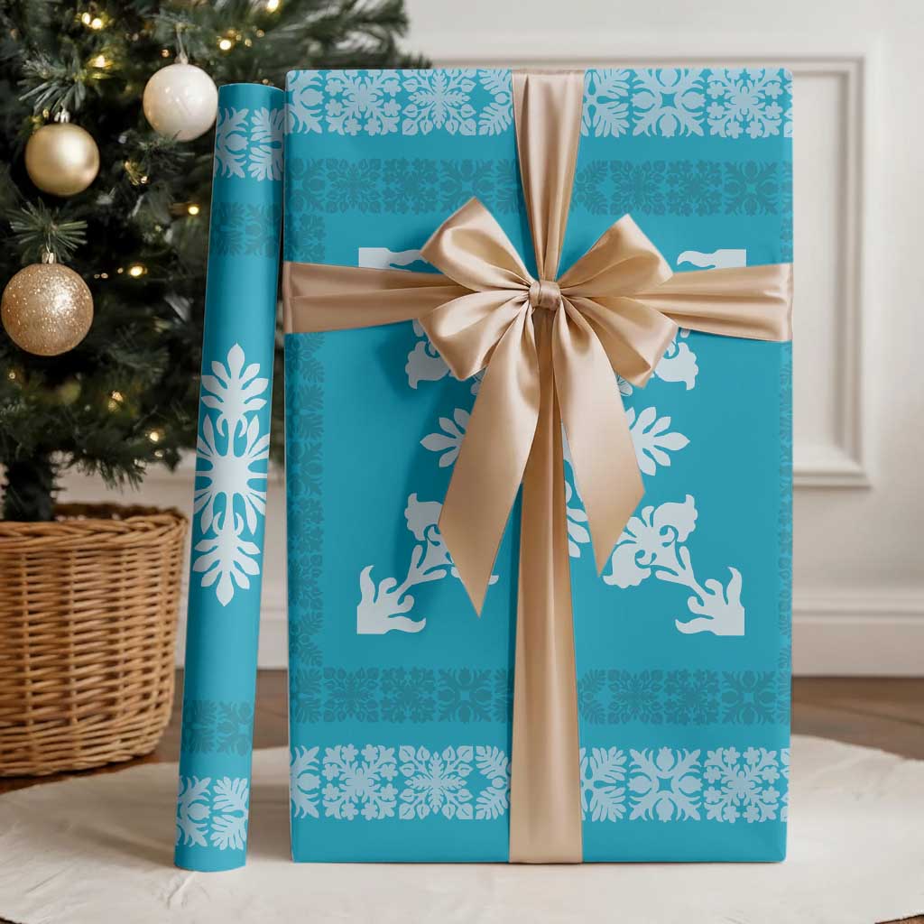 Hawaiian Quilt Block Design Wrapping Paper Teal Hawaii Culture Motifs - Polynesian Pride