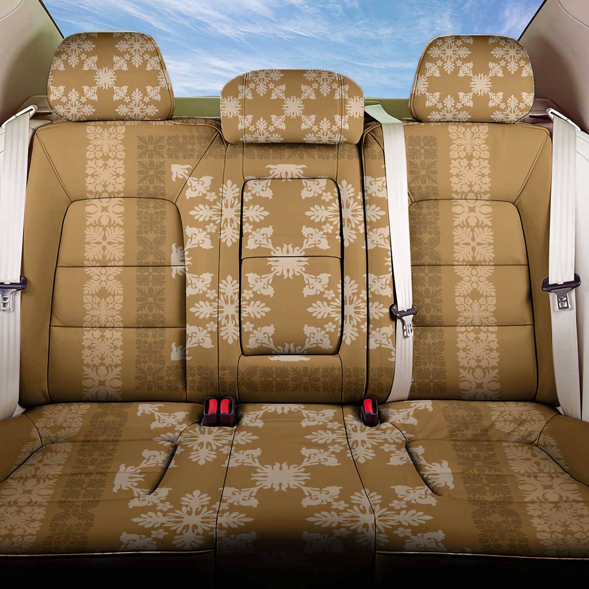 Hawaiian Quilt Pattern Back Car Seat Cover Gold Hawaii Culture Tropical - Polynesian Pride
