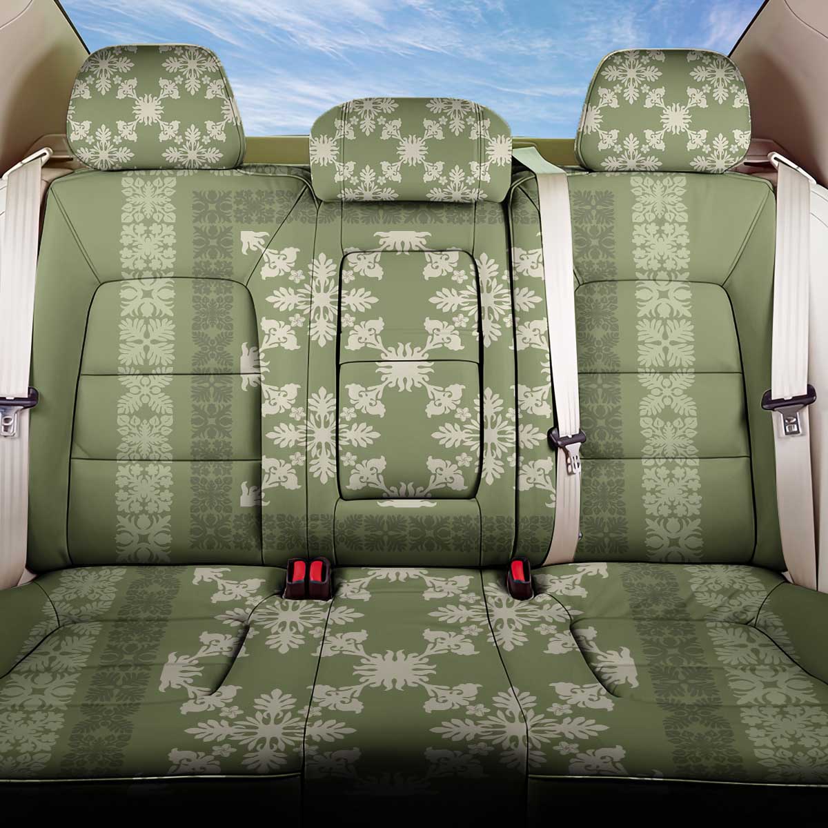 Hawaiian Quilt Pattern Back Car Seat Cover Lime Hawaii Culture Tropical - Polynesian Pride