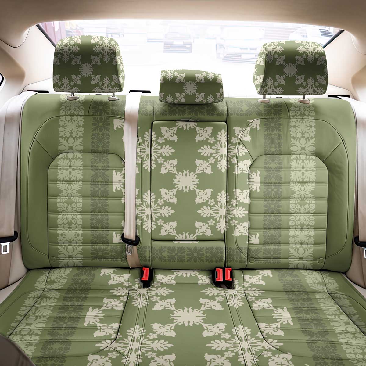 Hawaiian Quilt Pattern Back Car Seat Cover Lime Hawaii Culture Tropical - Polynesian Pride