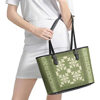 Hawaiian Quilt Pattern Leather Tote Bag Lime Hawaii Culture Tropical - Polynesian Pride