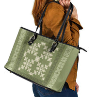 Hawaiian Quilt Pattern Leather Tote Bag Lime Hawaii Culture Tropical - Polynesian Pride