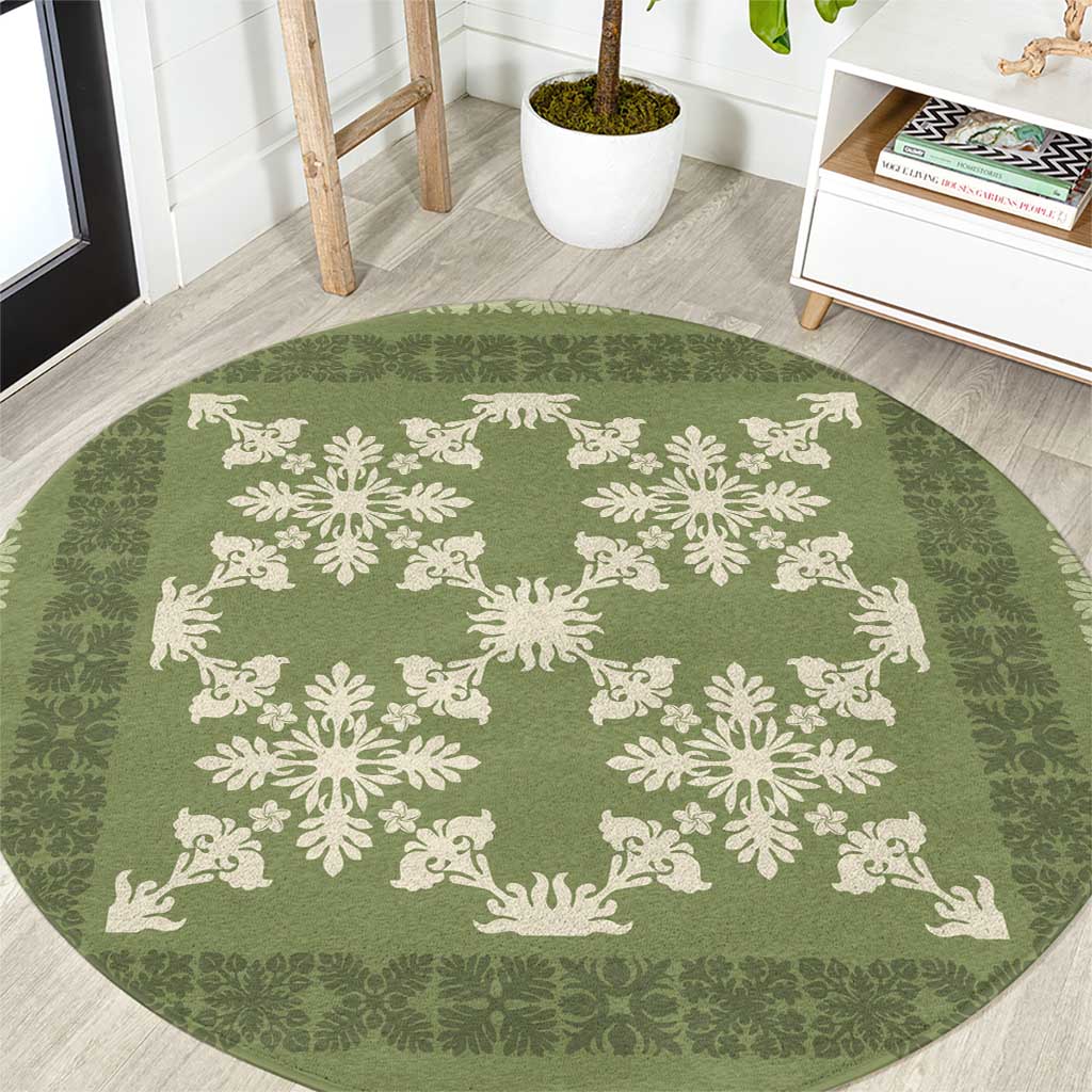 Hawaiian Quilt Pattern Round Carpet Lime Hawaii Culture Tropical - Polynesian Pride