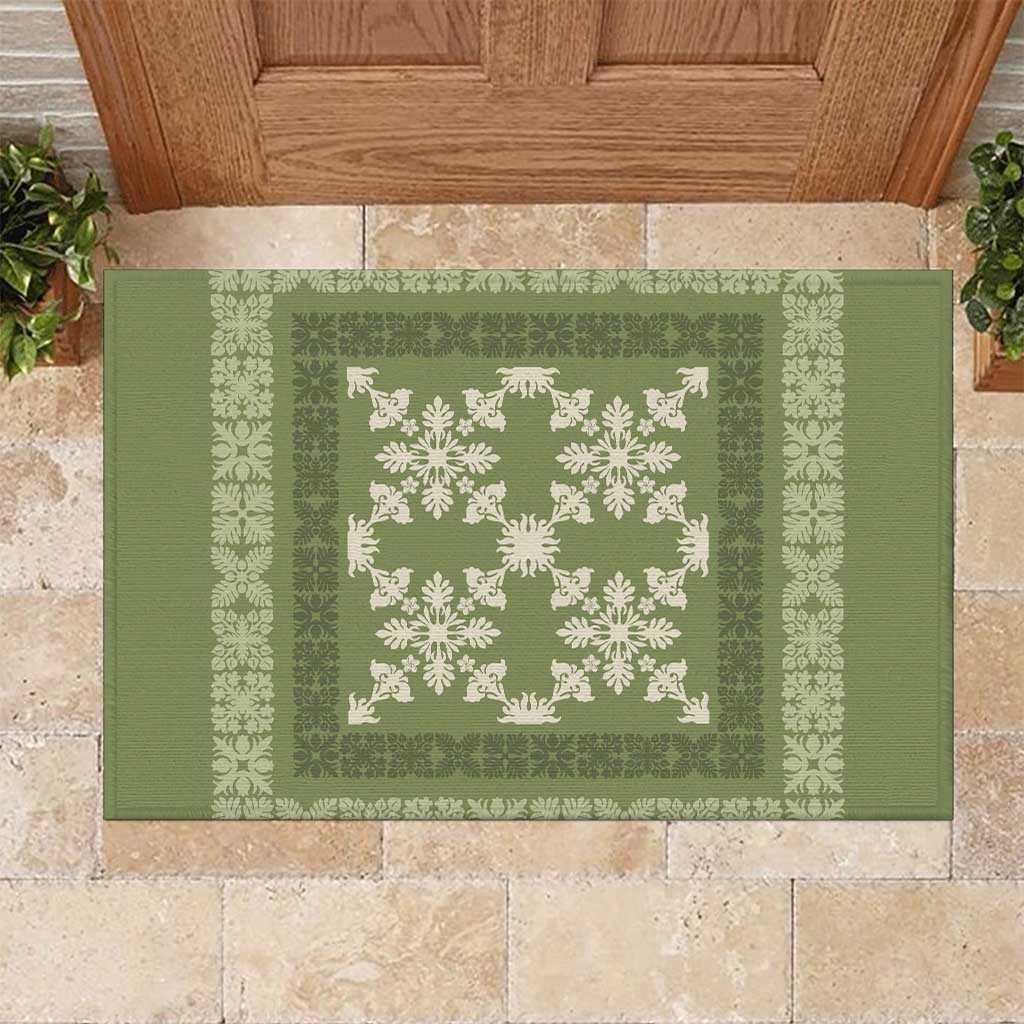 Hawaiian Quilt Pattern Rubber Doormat Lime Hawaii Culture Tropical - Polynesian Pride