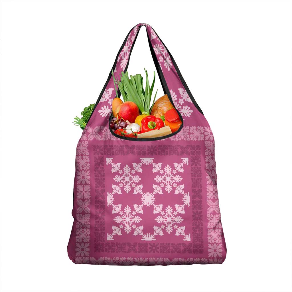 Hawaiian Quilt Pattern Grocery Bag Pink Hawaii Culture Tropical - Polynesian Pride