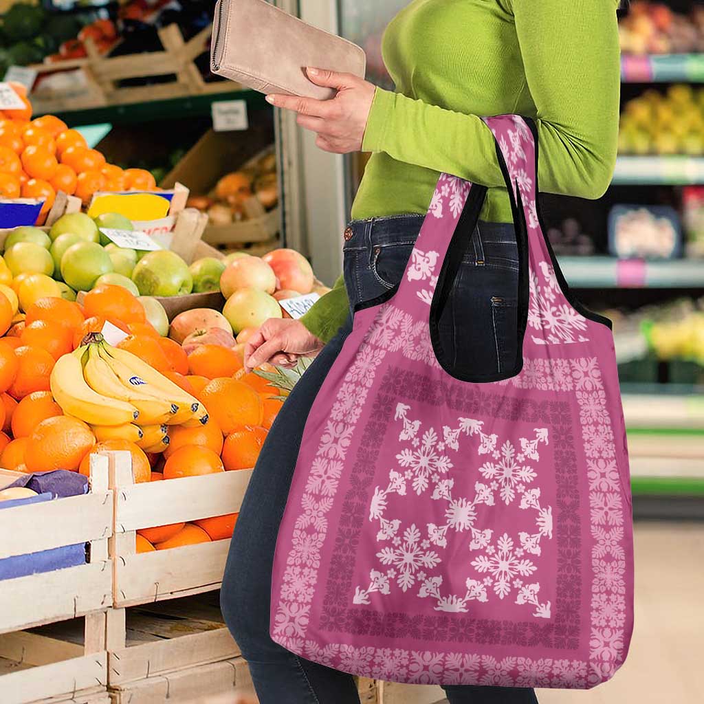Hawaiian Quilt Pattern Grocery Bag Pink Hawaii Culture Tropical - Polynesian Pride