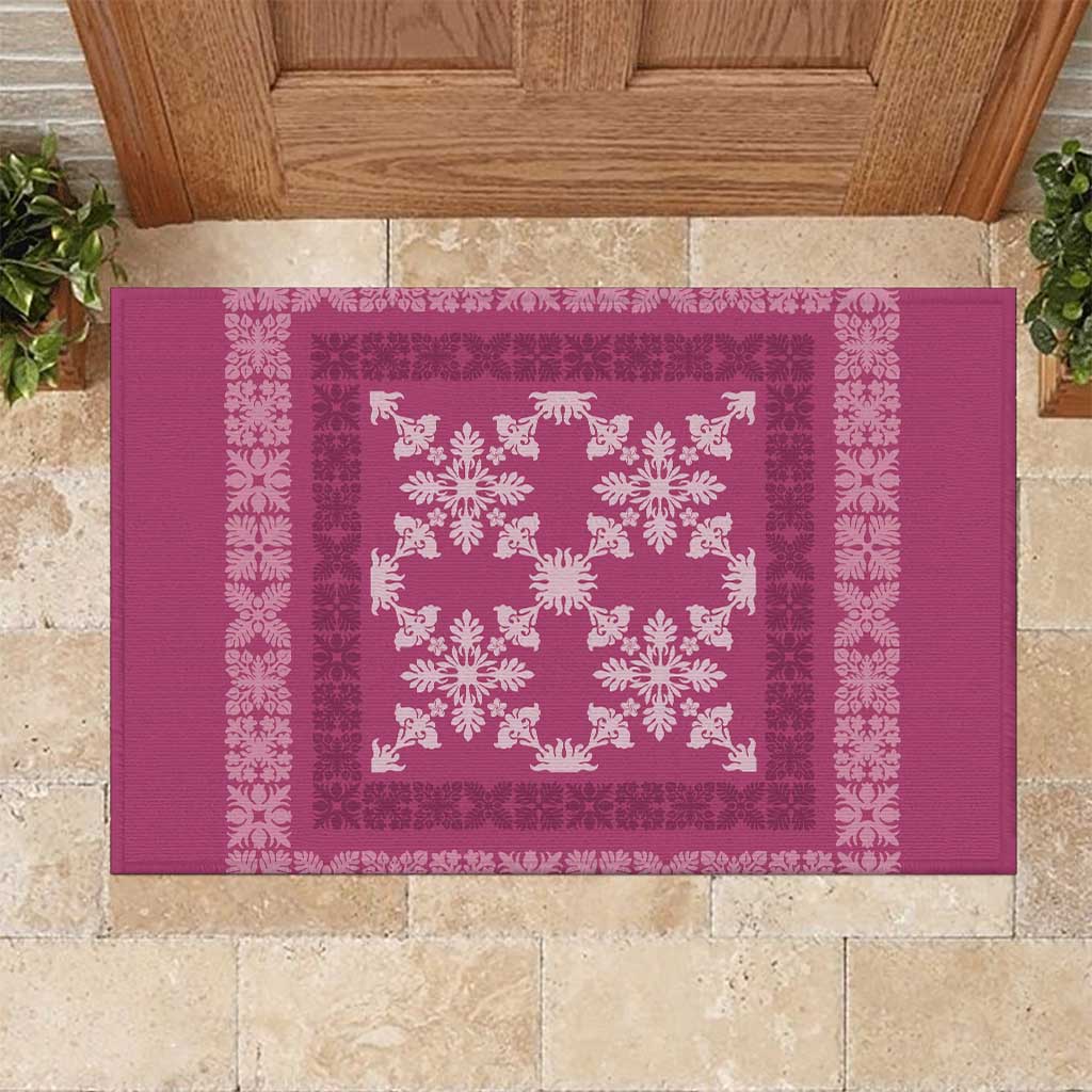 Hawaiian Quilt Pattern Rubber Doormat Pink Hawaii Culture Tropical - Polynesian Pride