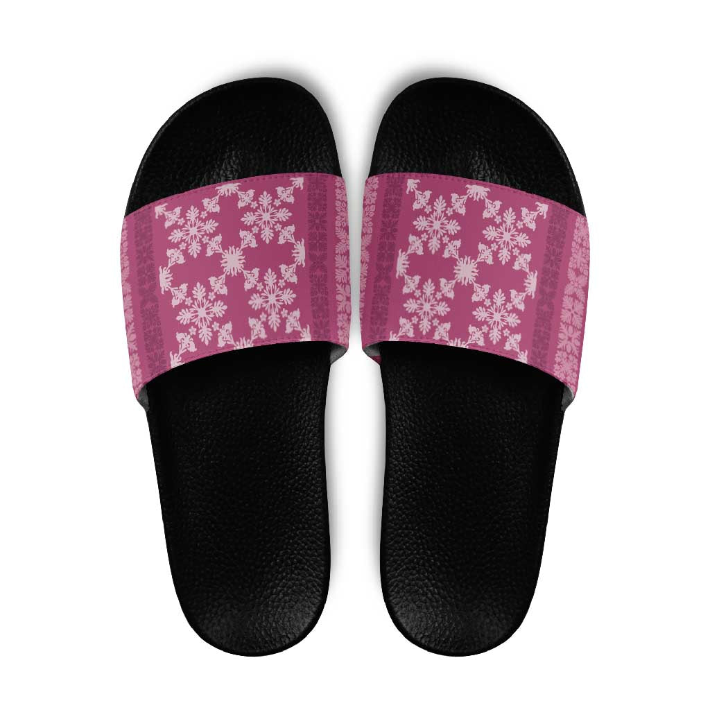 Hawaiian Quilt Pattern Slide Sandals Pink Hawaii Culture Tropical - Polynesian Pride