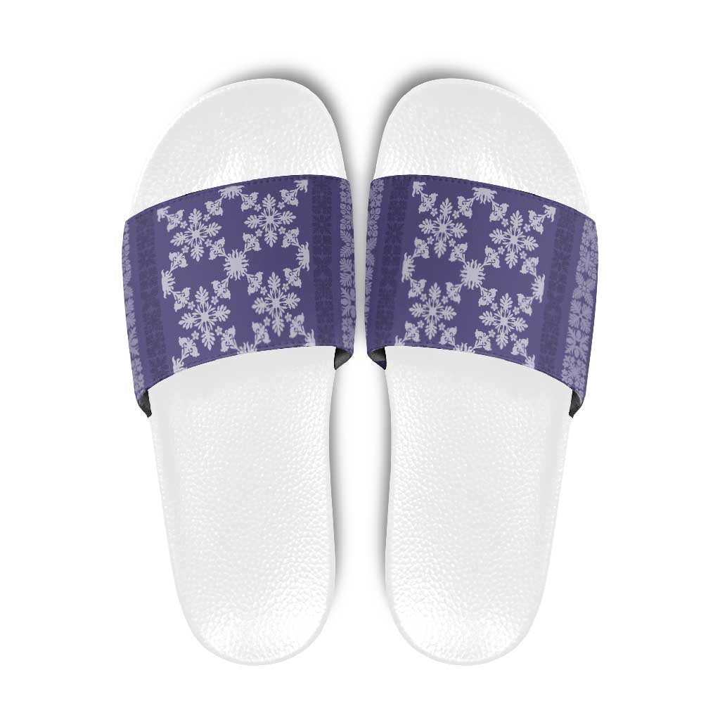 Hawaiian Quilt Pattern Slide Sandals Purple Hawaii Culture Tropical - Polynesian Pride