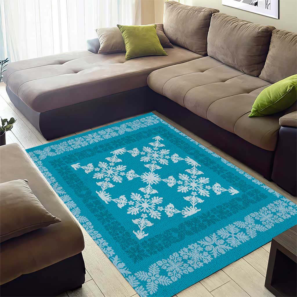 Hawaiian Quilt Pattern Area Rug Teal Hawaii Culture Tropical - Polynesian Pride