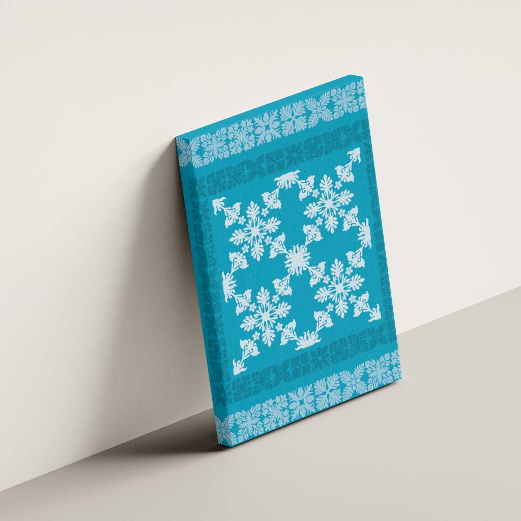 Hawaiian Quilt Pattern Canvas Wall Art Teal Hawaii Culture Tropical - Polynesian Pride