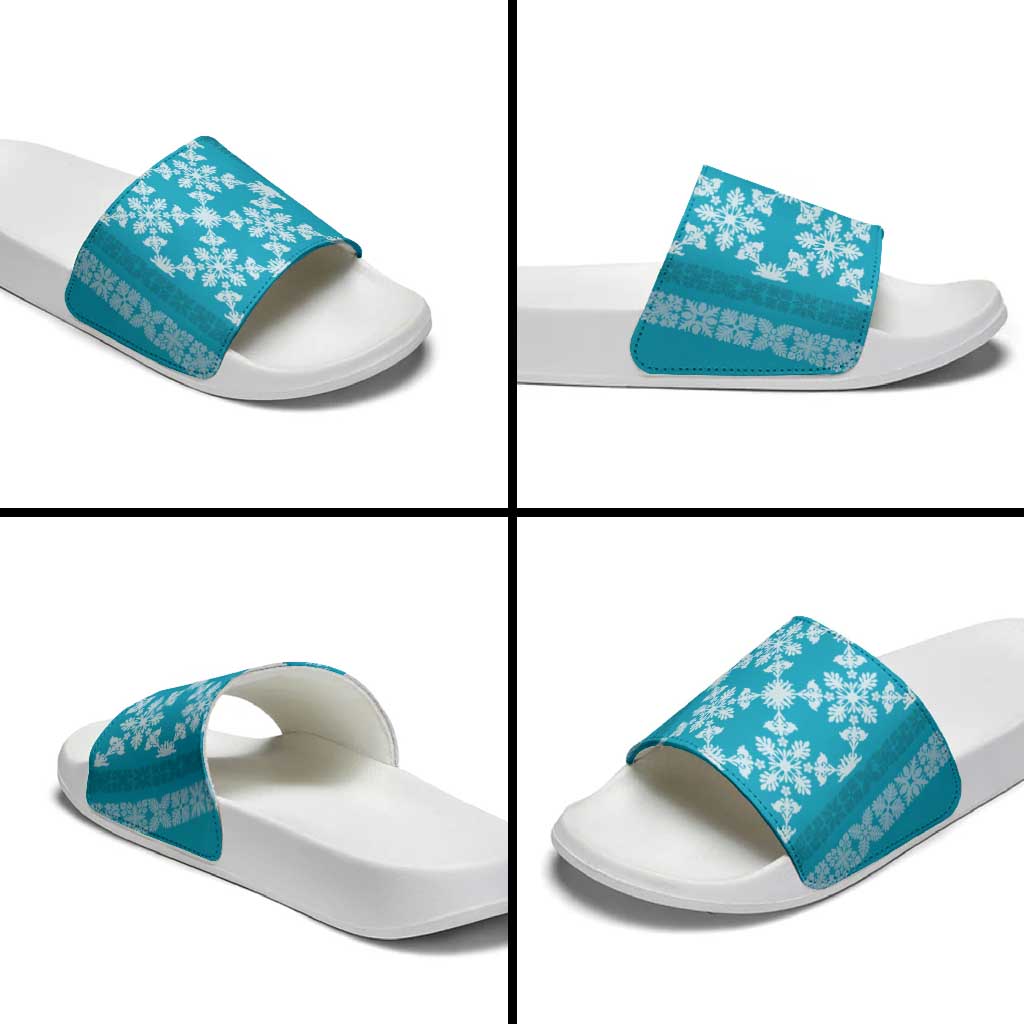 Hawaiian Quilt Pattern Slide Sandals Teal Hawaii Culture Tropical - Polynesian Pride