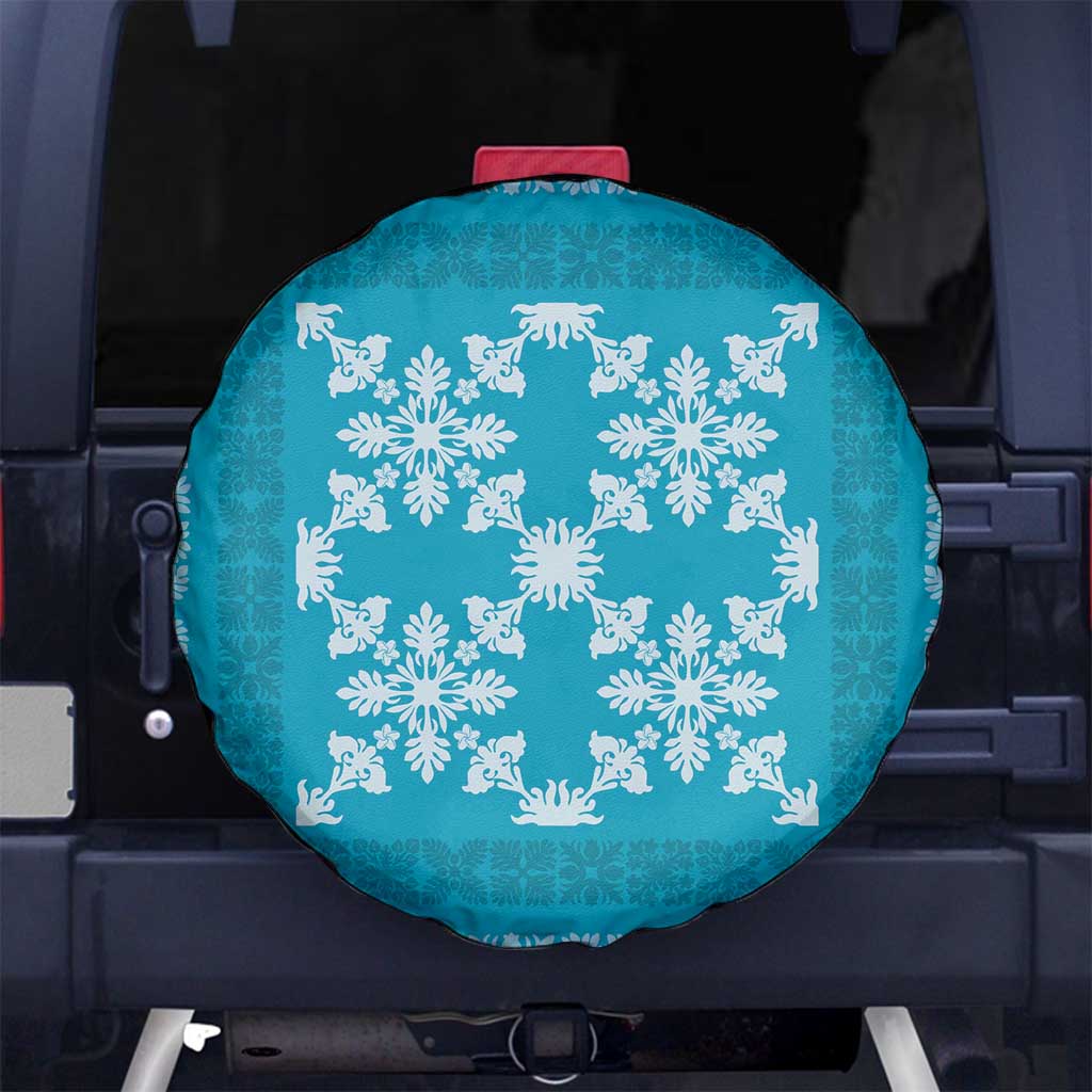 Hawaiian Quilt Pattern Spare Tire Cover Teal Hawaii Culture Tropical - Polynesian Pride