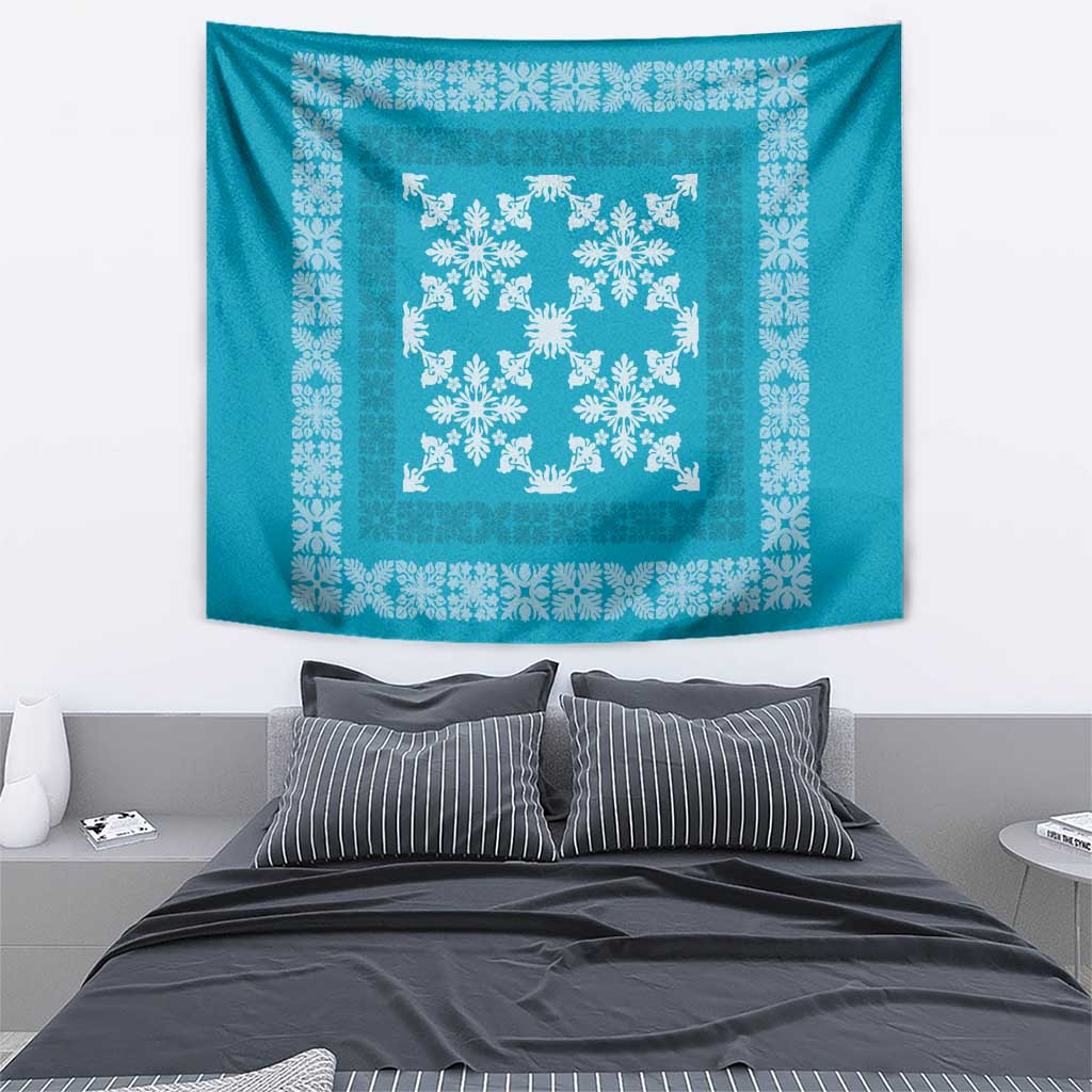 Hawaiian Quilt Pattern Tapestry Teal Hawaii Culture Tropical - Polynesian Pride