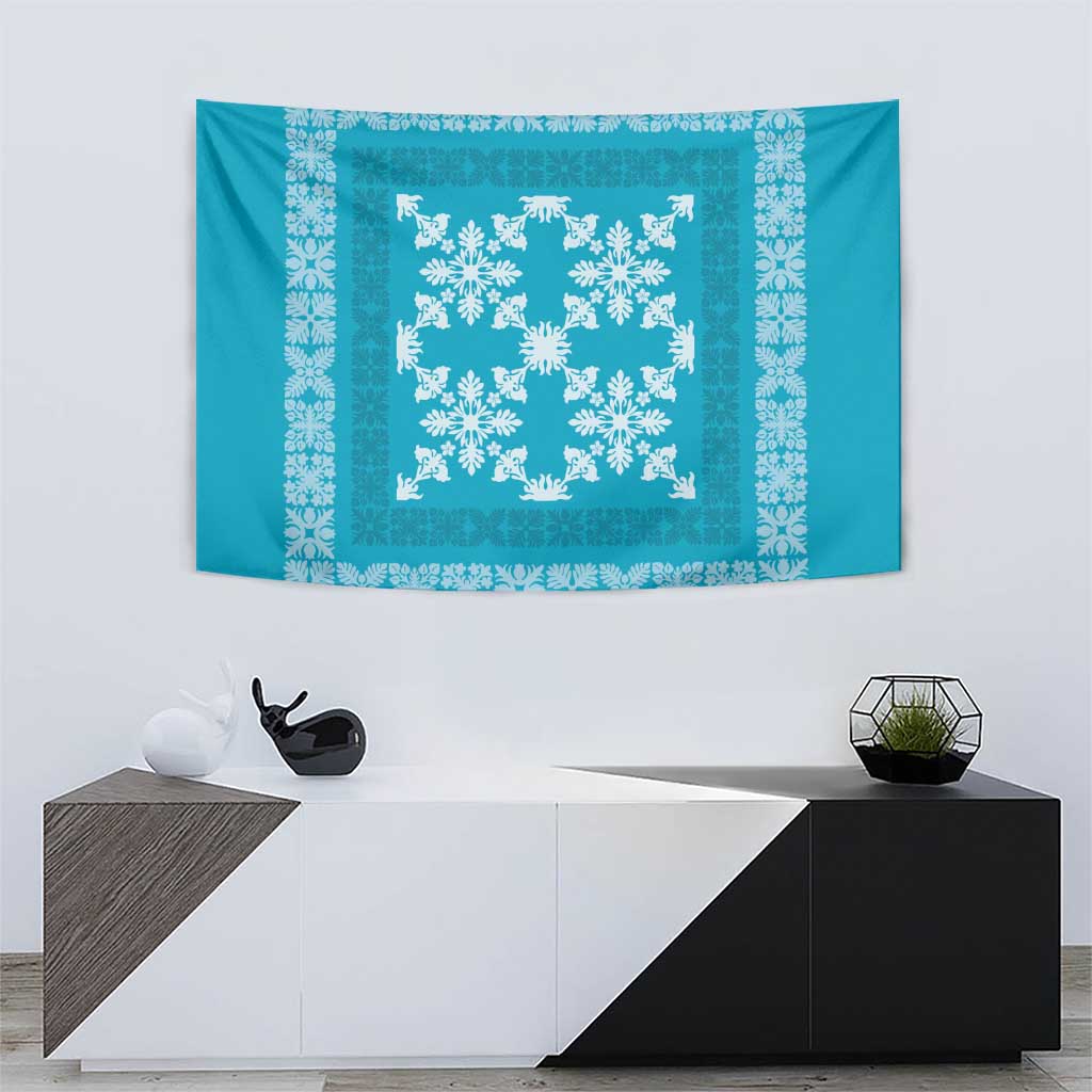 Hawaiian Quilt Pattern Tapestry Teal Hawaii Culture Tropical - Polynesian Pride