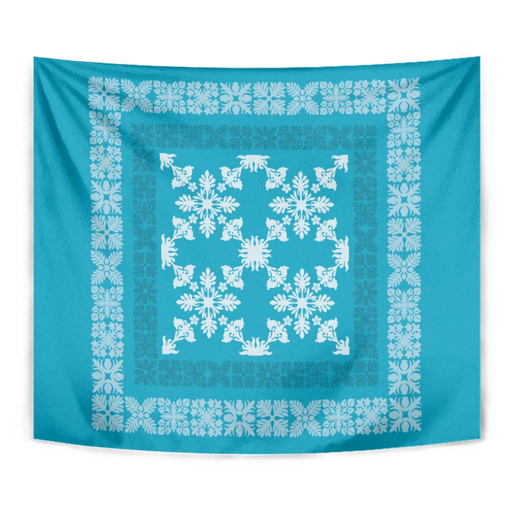 Hawaiian Quilt Pattern Tapestry Teal Hawaii Culture Tropical - Polynesian Pride