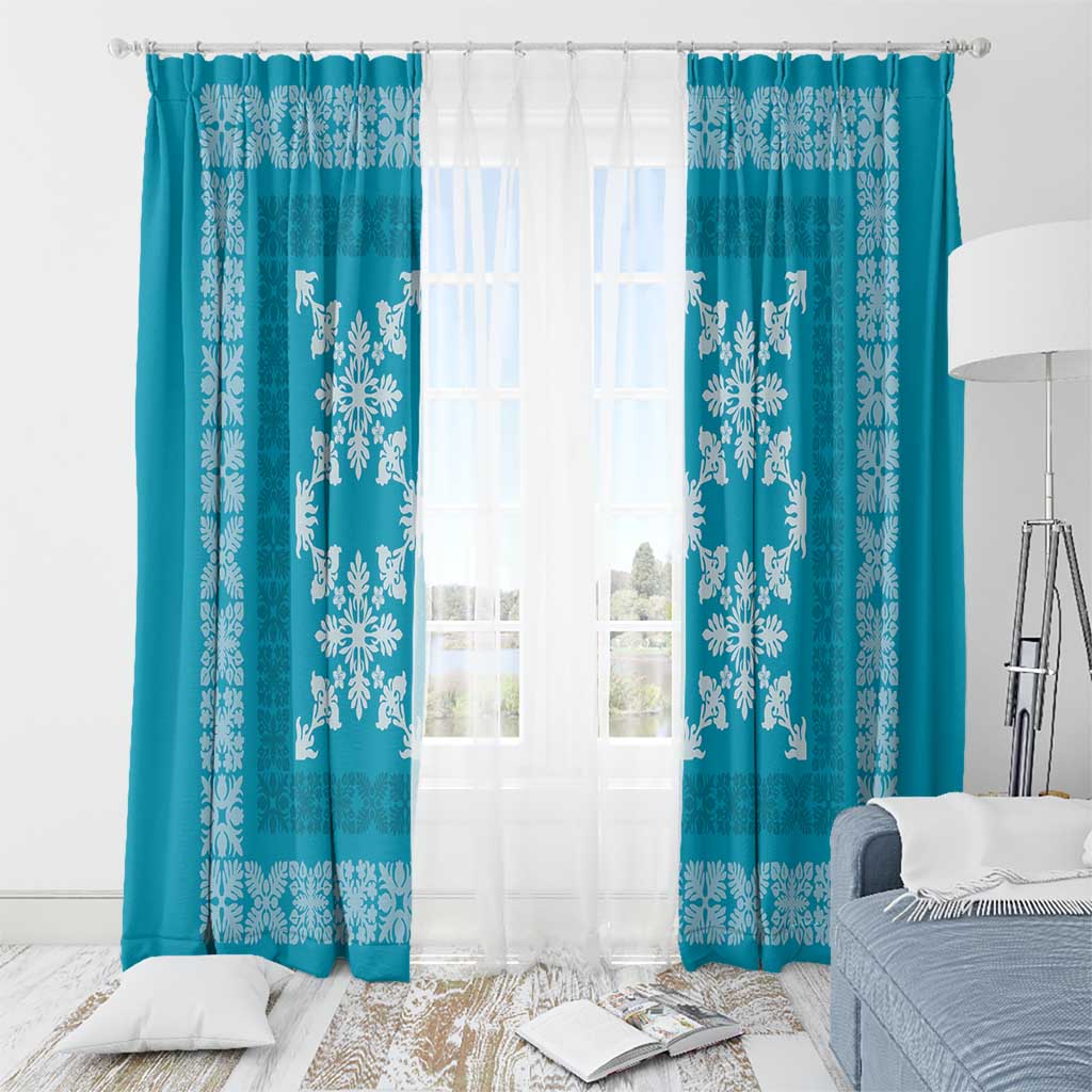 Hawaiian Quilt Pattern Window Curtain Teal Hawaii Culture Tropical - Polynesian Pride