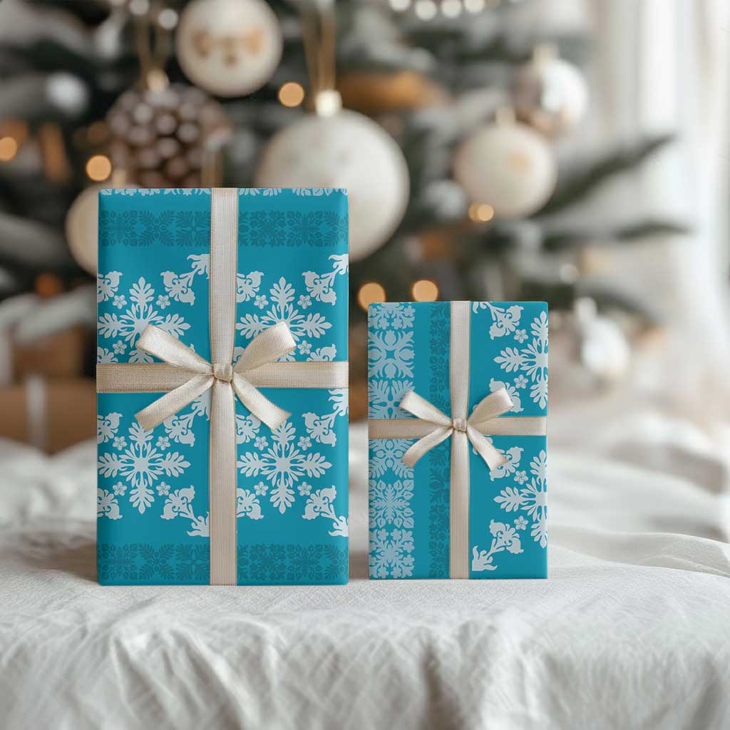 Hawaiian Quilt Pattern Wrapping Paper Teal Hawaii Culture Tropical - Polynesian Pride