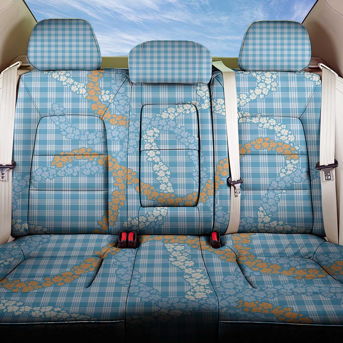 Blue Tropical Floral Palaka Back Car Seat Cover Hawaiian Quilt Pattern - Polynesian Pride