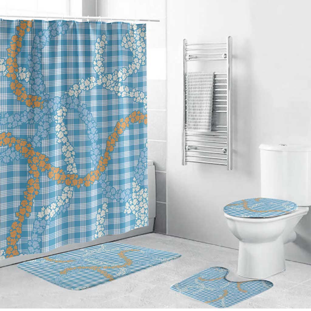 Blue Tropical Floral Palaka Bathroom Set Hawaiian Quilt Pattern - Polynesian Pride
