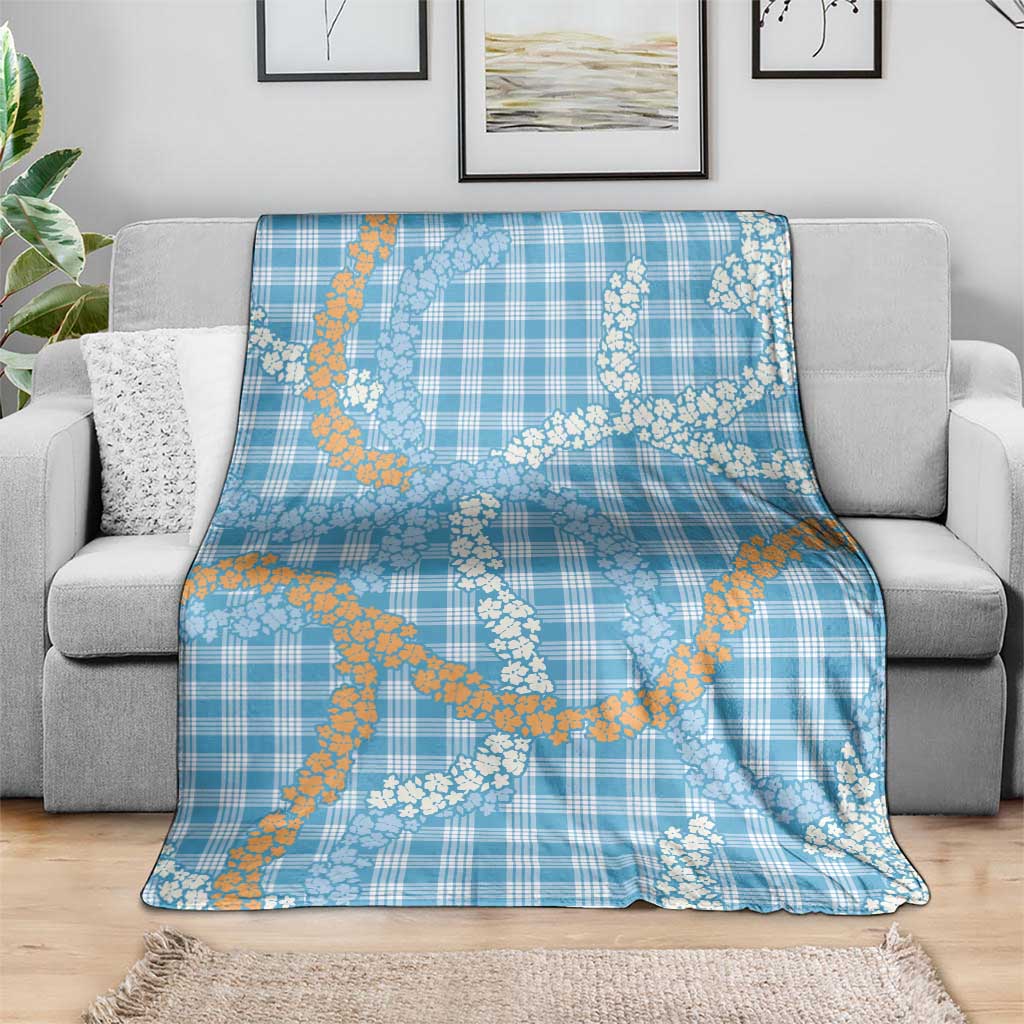 Blue Tropical Floral Palaka Blanket Hawaiian Quilt Pattern - Polynesian Pride