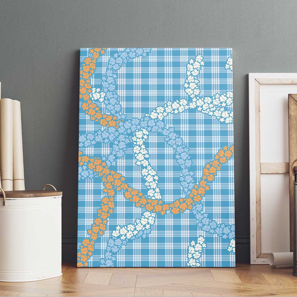 Blue Tropical Floral Palaka Canvas Wall Art Hawaiian Quilt Pattern - Polynesian Pride
