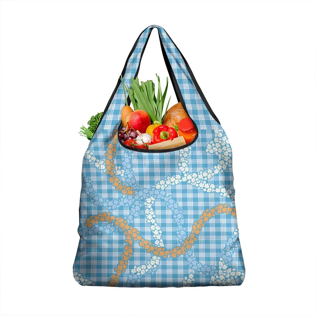 Blue Tropical Floral Palaka Grocery Bag Hawaiian Quilt Pattern - Polynesian Pride