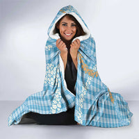 Blue Tropical Floral Palaka Hooded Blanket Hawaiian Quilt Pattern - Polynesian Pride