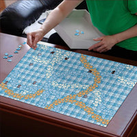 Blue Tropical Floral Palaka Puzzle Hawaiian Quilt Pattern - Polynesian Pride