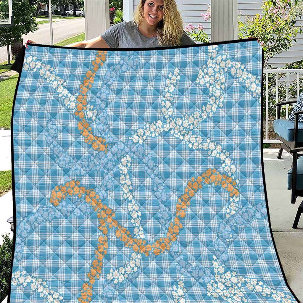 Blue Tropical Floral Palaka Quilt Hawaiian Quilt Pattern - Polynesian Pride