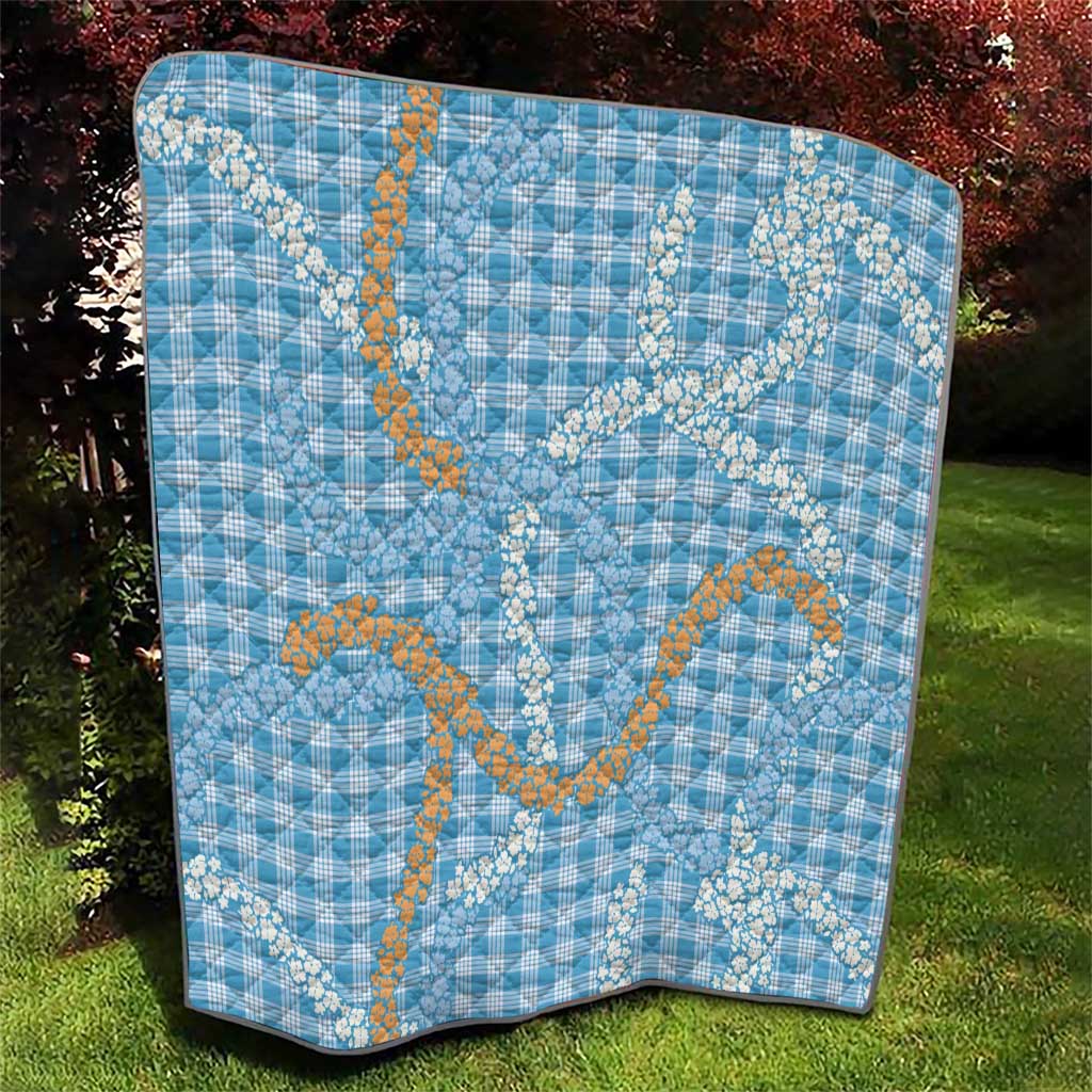 Blue Tropical Floral Palaka Quilt Hawaiian Quilt Pattern - Polynesian Pride