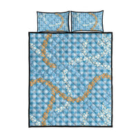 Blue Tropical Floral Palaka Quilt Bed Set Hawaiian Quilt Pattern - Polynesian Pride