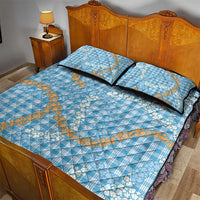 Blue Tropical Floral Palaka Quilt Bed Set Hawaiian Quilt Pattern - Polynesian Pride