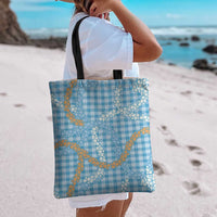 Blue Tropical Floral Palaka Tote Bag Hawaiian Quilt Pattern - Polynesian Pride