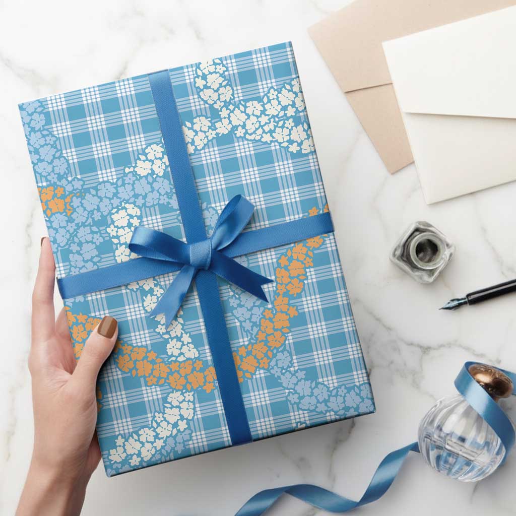 Blue Tropical Floral Palaka Wrapping Paper Hawaiian Quilt Pattern - Polynesian Pride