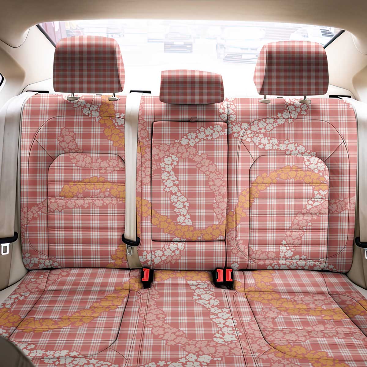 Pink Tropical Floral Palaka Back Car Seat Cover Hawaiian Quilt Pattern - Polynesian Pride