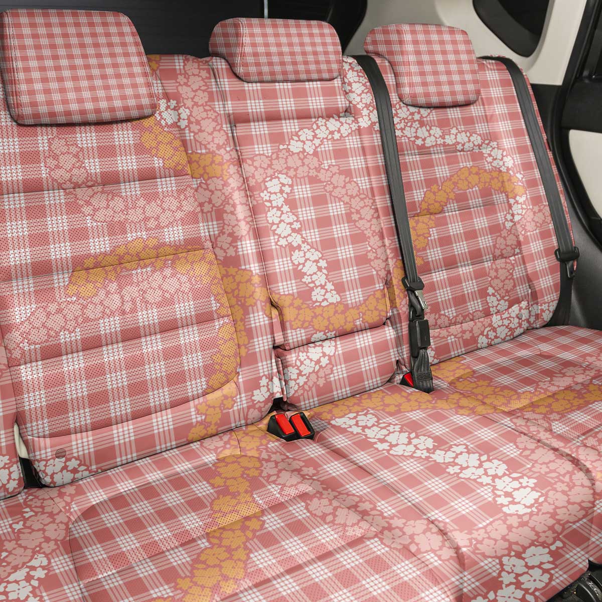 Pink Tropical Floral Palaka Back Car Seat Cover Hawaiian Quilt Pattern - Polynesian Pride