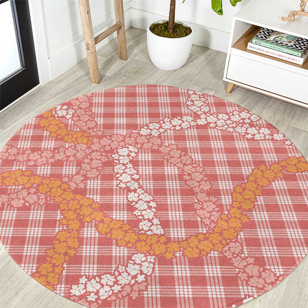 Pink Tropical Floral Palaka Round Carpet Hawaiian Quilt Pattern - Polynesian Pride