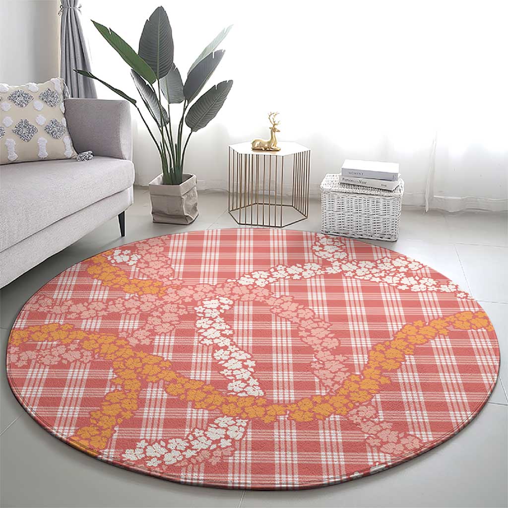 Pink Tropical Floral Palaka Round Carpet Hawaiian Quilt Pattern - Polynesian Pride