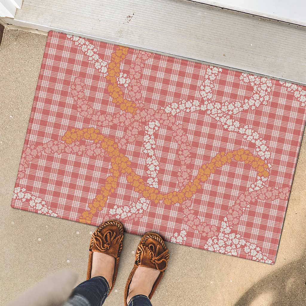 Pink Tropical Floral Palaka Rubber Doormat Hawaiian Quilt Pattern - Polynesian Pride
