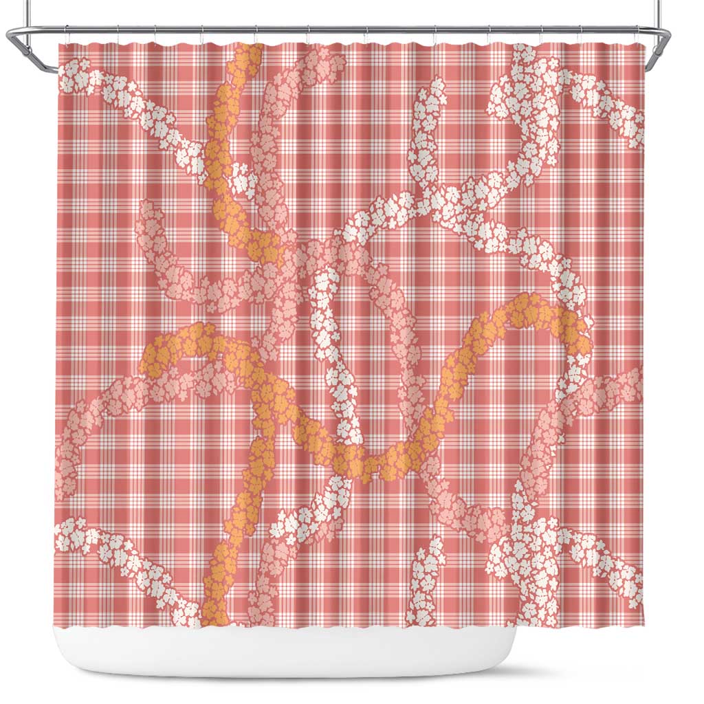 Pink Tropical Floral Palaka Shower Curtain Hawaiian Quilt Pattern - Polynesian Pride