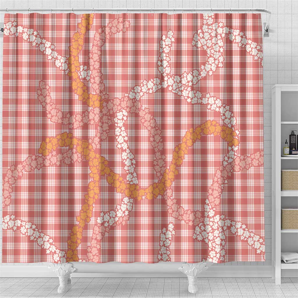 Pink Tropical Floral Palaka Shower Curtain Hawaiian Quilt Pattern - Polynesian Pride