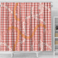 Pink Tropical Floral Palaka Shower Curtain Hawaiian Quilt Pattern - Polynesian Pride