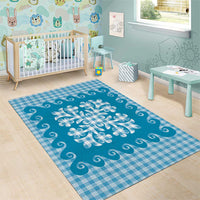 Blue Ulu Palaka Quilt Pattern Area Rug Hawaii Culture Breadfruit - Polynesian Pride